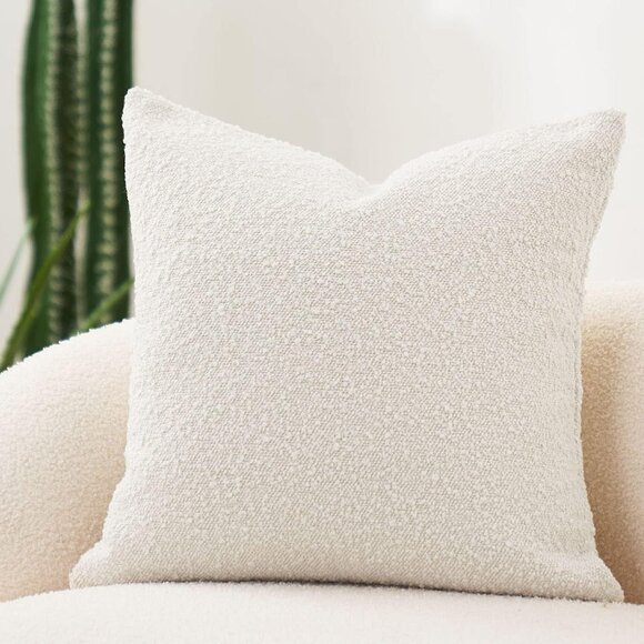 Luxury Decorative Throw Pillow Ivory Cover Textured Boucle Square Sofa Couch - Picture 1 of 9